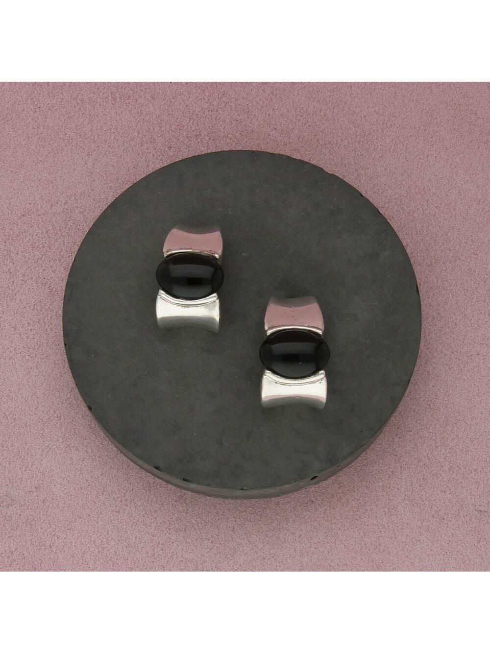 sterling silver vintage black onyx statement clip-on earrings